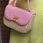 Rattan And Calfskin Leather Top Handle Bag
