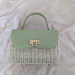 Rattan And Calfskin Leather Top Handle Bag