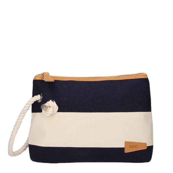 blue and white canvas striped summer pouch bag bon