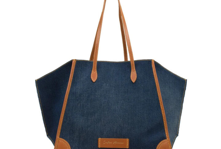 casual leather and denim summer shoulder tote bag denim blue cri-lf-01-4 img1