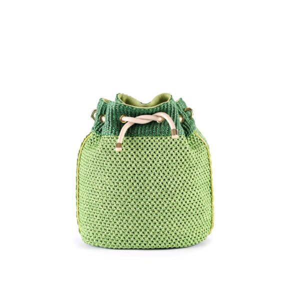 crocheted raffia bucket bag with drawstring closure green VIA-CR-R-03-6 img1