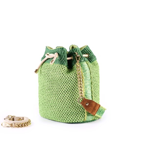 crocheted raffia bucket bag with drawstring closure green VIA-CR-R-03-6 img2