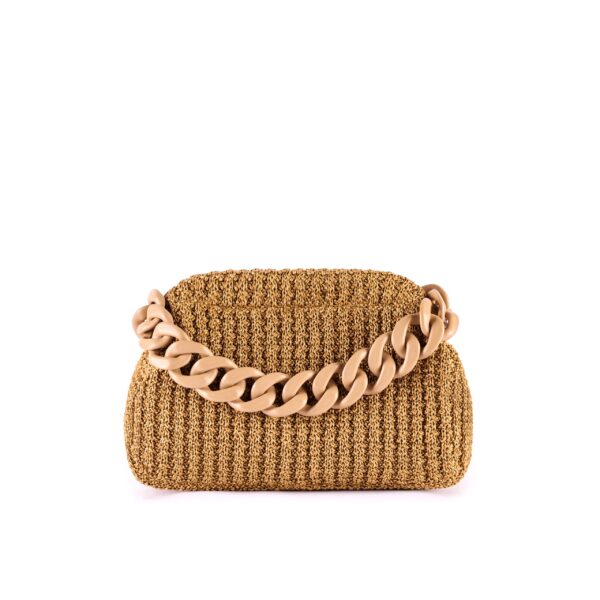 crocheted raffia clutch with resin chain handle brown VIA-CR-05-12 img1