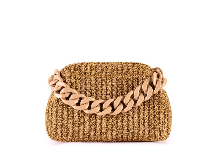 crocheted raffia clutch with resin chain handle brown VIA-CR-05-12 img1