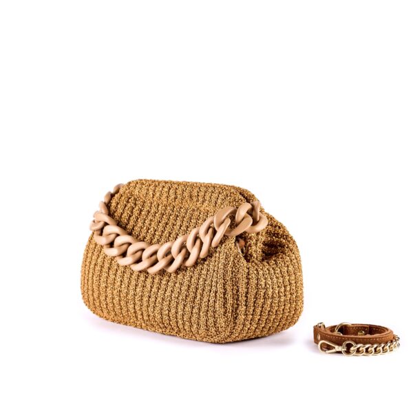 crocheted raffia clutch with resin chain handle brown VIA-CR-05-12 img2