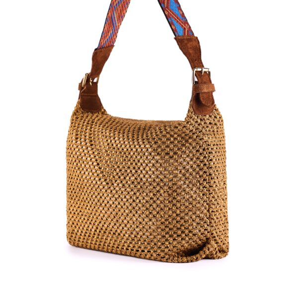 crocheted tote bag with zipper and jacquard handle brown VIA-CR-R-02-7-img2