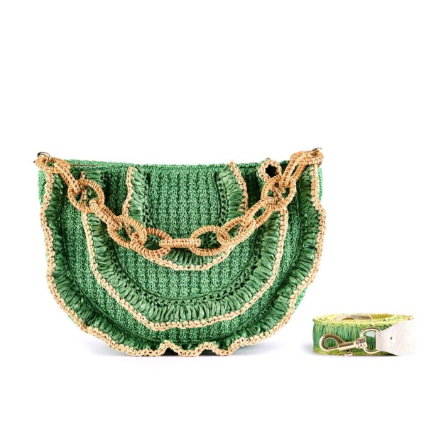 cute summer purse with wicker handle and top zipper green VIA-R-01-11 img1