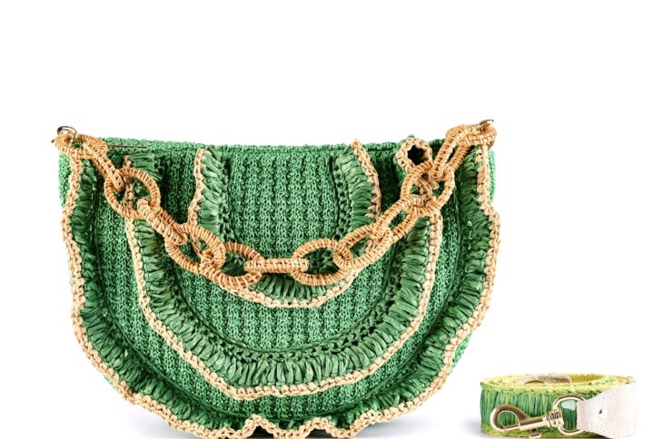 cute summer purse with wicker handle and top zipper green VIA-R-01-11 img1