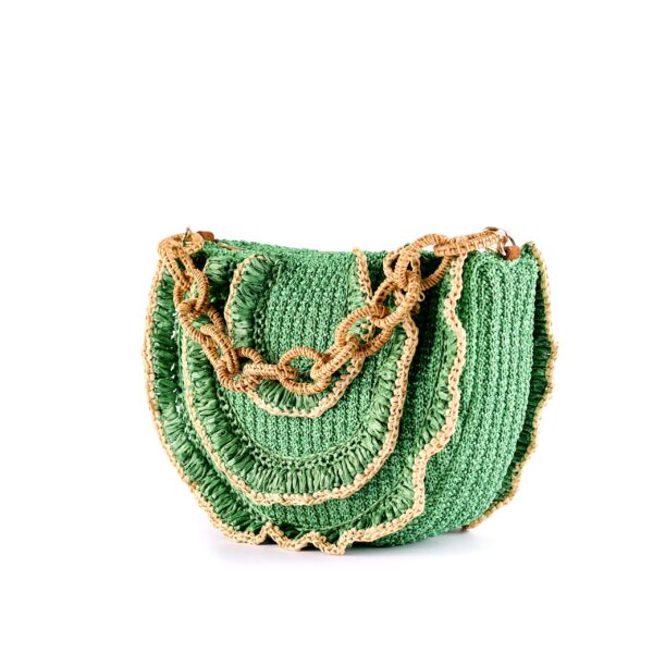 cute summer purse with wicker handle and top zipper green VIA-R-01-11 img2