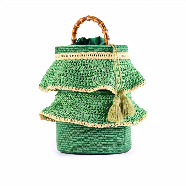 cute summer ruffled bucket bag with bamboo handle green VIA-R-BA-03-5 img2