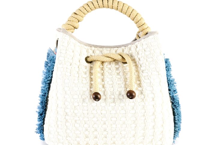 fringe embroidered raffia handbag with shoulder strap white VIA-R-02-3 img1