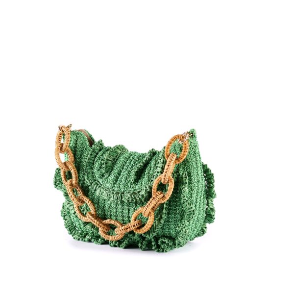 fun summer purse with ruffle applique and wicker handle green VIA-R-01-10 img2