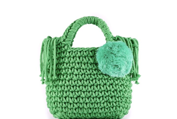 handmade crochet bag with pom pom green VIA-CR-03-24 img1