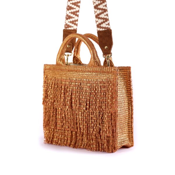 handmade laminated raffia bag with glitter fringe orange VIA-R-01-22 img2