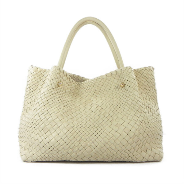 italian handmade genuine calfskin leather woven tote bag white ghi-lw-02-5 img1