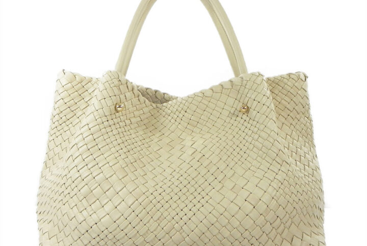 italian handmade genuine calfskin leather woven tote bag white ghi-lw-02-5 img1