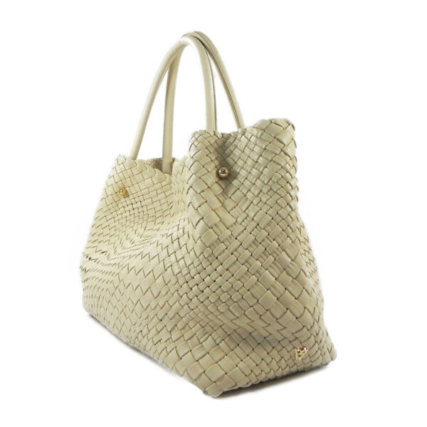 italian handmade genuine calfskin leather woven tote bag white ghi-lw-02-5 img3