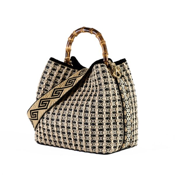 jacquard raffia handbag with bamboo handle beige VIA-R-BA-02-4 img1