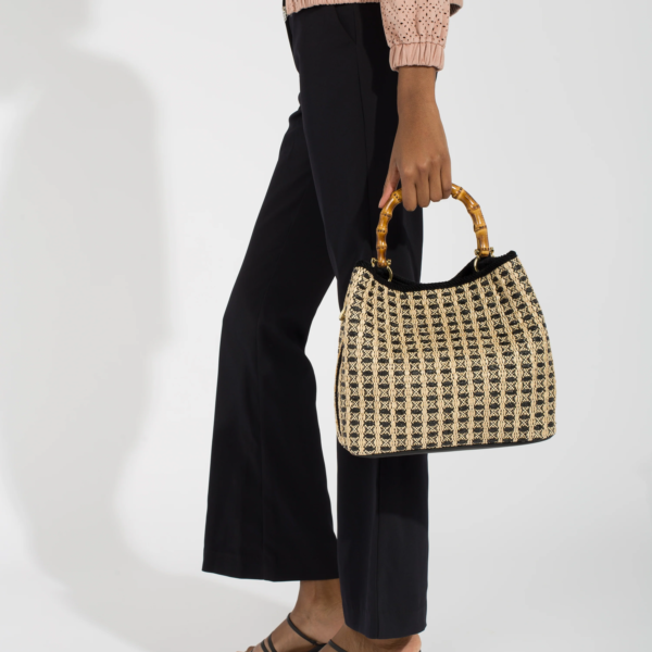 jacquard raffia handbag with bamboo handle beige VIA-R-BA-02-4 img2