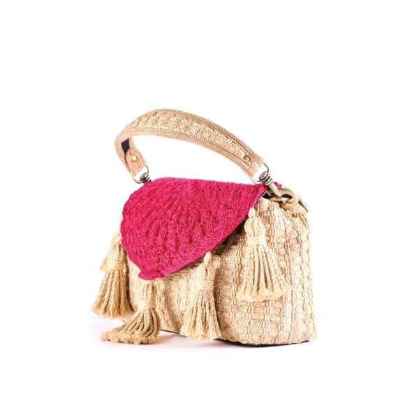 jacquard raffia purse with embroidered cap and tassels beige pink VIA-R-05-9 img2