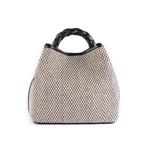 jacquard raffia tote with braided leather handle white VIA-R-LB-02-1 img1