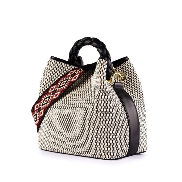 jacquard raffia tote with braided leather handle white VIA-R-LB-02-1 img2