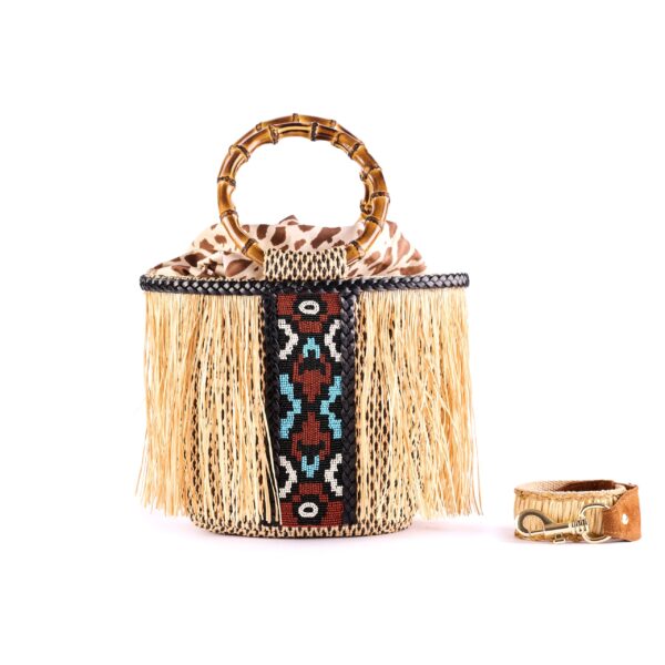 raffia bag with beaded fringe and bamboo handle beige VIA-R-BA-01-18 img1