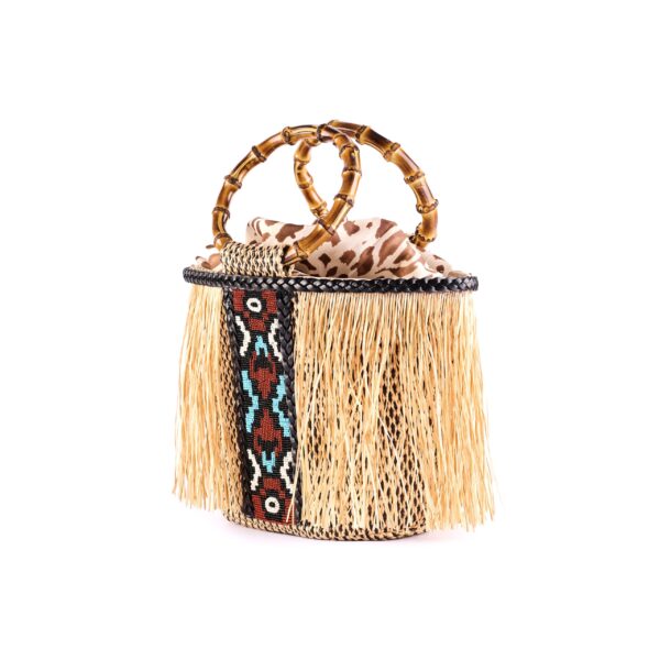 raffia bag with beaded fringe and bamboo handle beige VIA-R-BA-01-18 img2