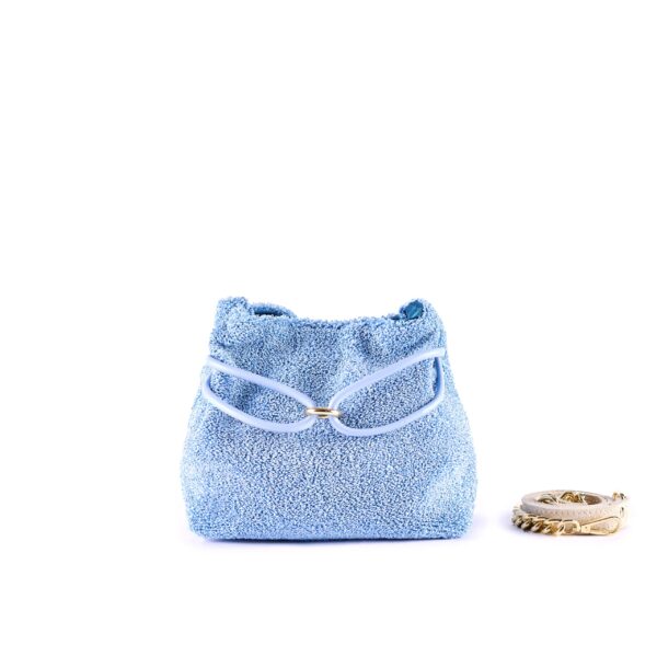 soft raffia drawstring bag with chain strap blue VIA-R-02-23 img1