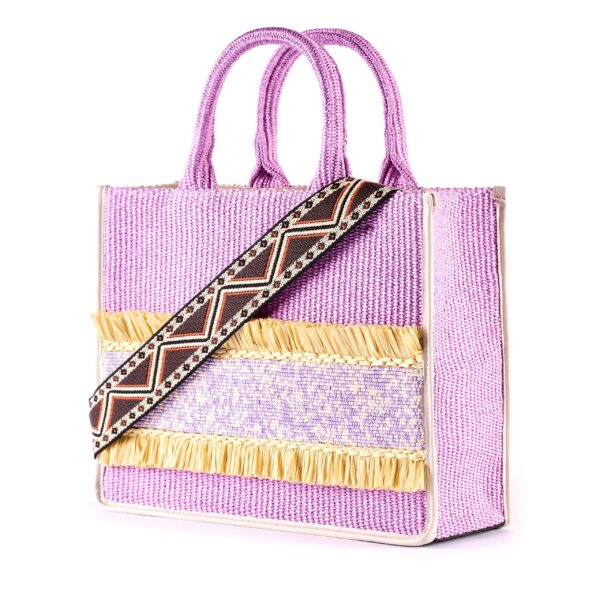 structured raffia bag with bead embroidery and mfringe lilac VIA-R-BE-01-16 img2