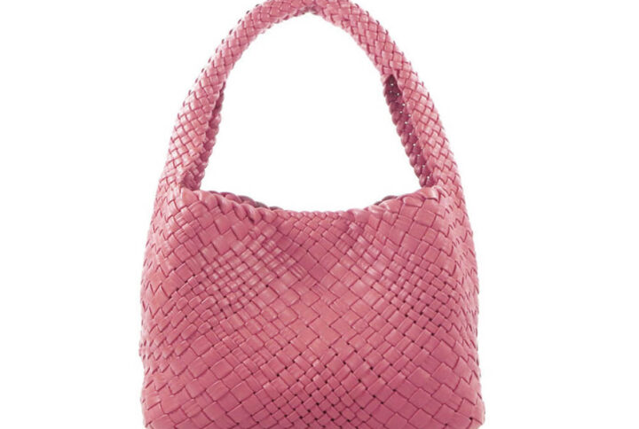 woven calfskin leather medium shoulder bag pink ghi-lw-01-3 img1