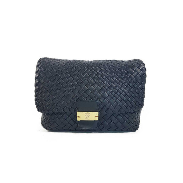 woven leather flap over summer clutch with shoulder strap black-ghi-lw-05-7 img1