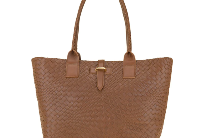 woven leather handbag with zipper compartment brown FON-LW-02-3 img1