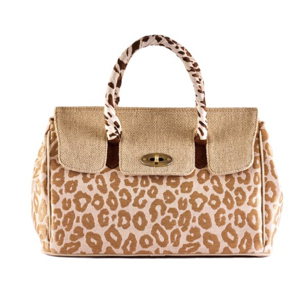 animal print purse with jute flap and fabric handle beige VIA-R-02-28 img1