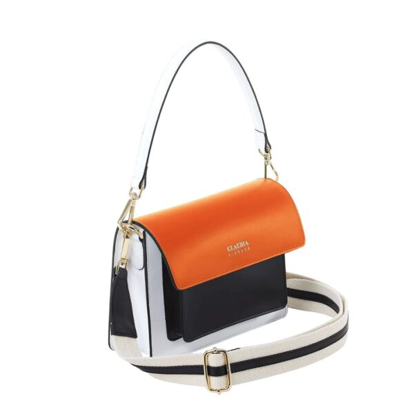 colorful summer purse with adjustable and detachable straps black orange white