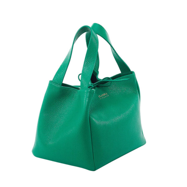 designer leather square purse with drawstring green