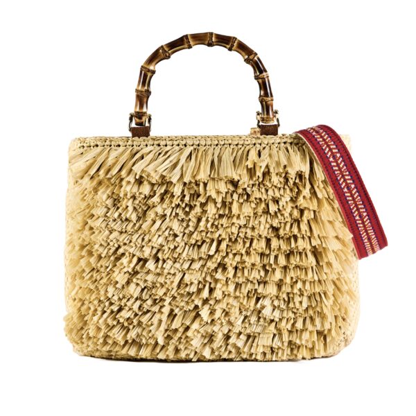 embroidered fringe shopper with bamboo handle beige VIA-R-02-31 img1