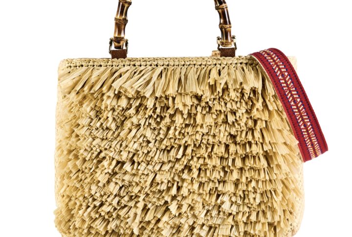 embroidered fringe shopper with bamboo handle beige VIA-R-02-31 img1
