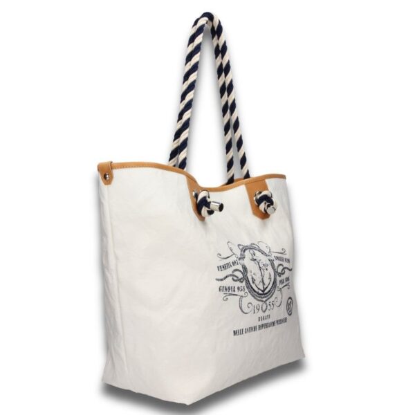 fabric summer nautical beach tote with rope straps white blue bon