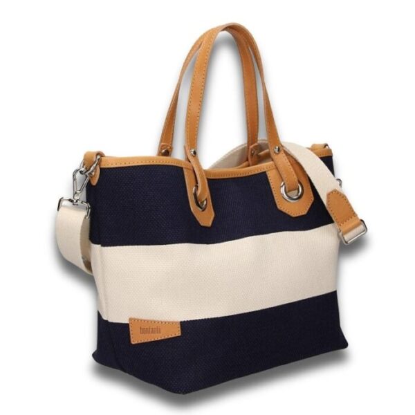 navy striped tote bag with removable shoulder strap blue white striped bon