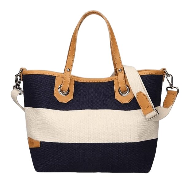 navy striped tote bag with removable shoulder strap blue white striped bon