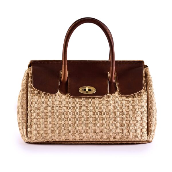 raffia jacquard bag with leather top beige VIA-R-02-27 img1