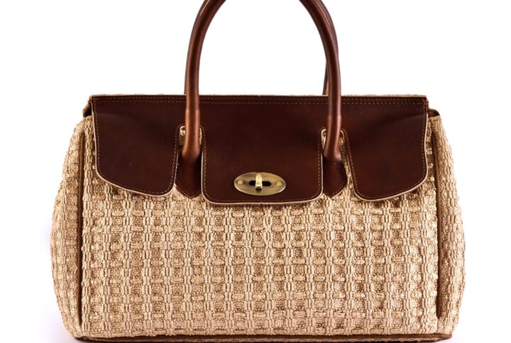 raffia jacquard bag with leather top beige VIA-R-02-27 img1