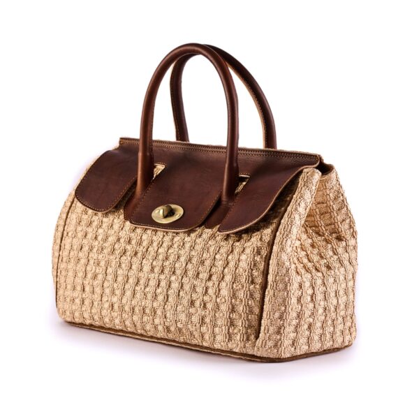 raffia jacquard bag with leather top beige VIA-R-02-27 img2