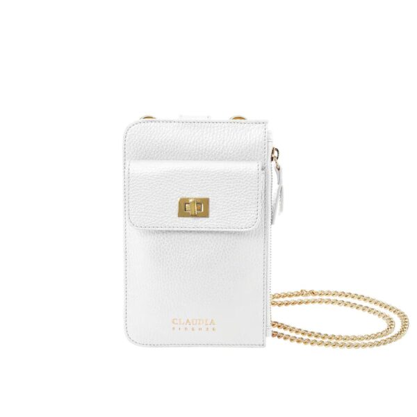 small cute summer leather pouch with chain strap white