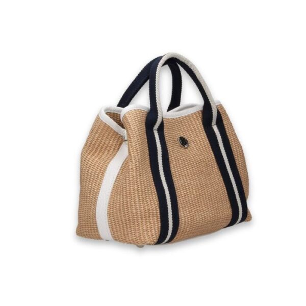 summer straw effects purse with detachable shoulder strap beige blue white bon